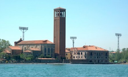 The church bell tower which overlooks the Stadio Pierlugi Penzo, home of Union Venezia